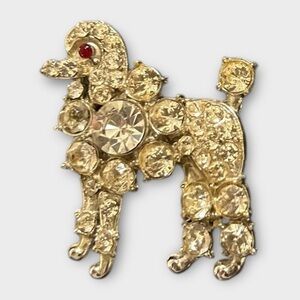 Vintage Poodle Dog Rhinestone Brooch Pin Stones Prong Set Safety Clasp EC